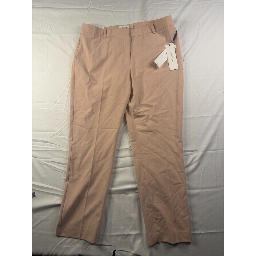 Calvin Klein Pants Womens Size 12 Dress Straight Leg Beige Slim Fit NWT